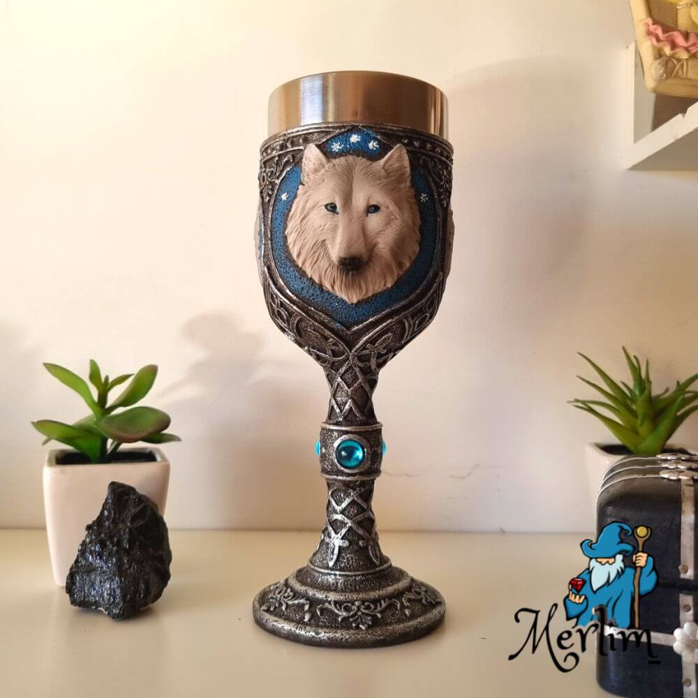 Copa ou cálice com imagem do Lobo da família Stark
