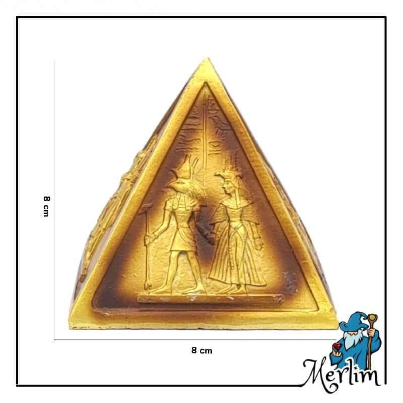 foto com medidas pirâmide dourada figura de decoração do egipto