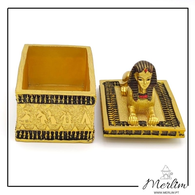 caixa ou guarda joias aberta com esfinge tutancamon n1 decoração do egipto