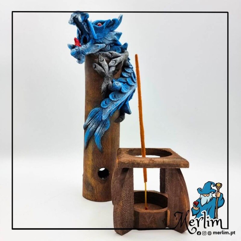 2 Queimador de Incenso Dragão Medieval azul aberto