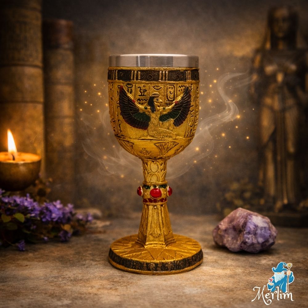 calice decorativo com imagem deusa ísis