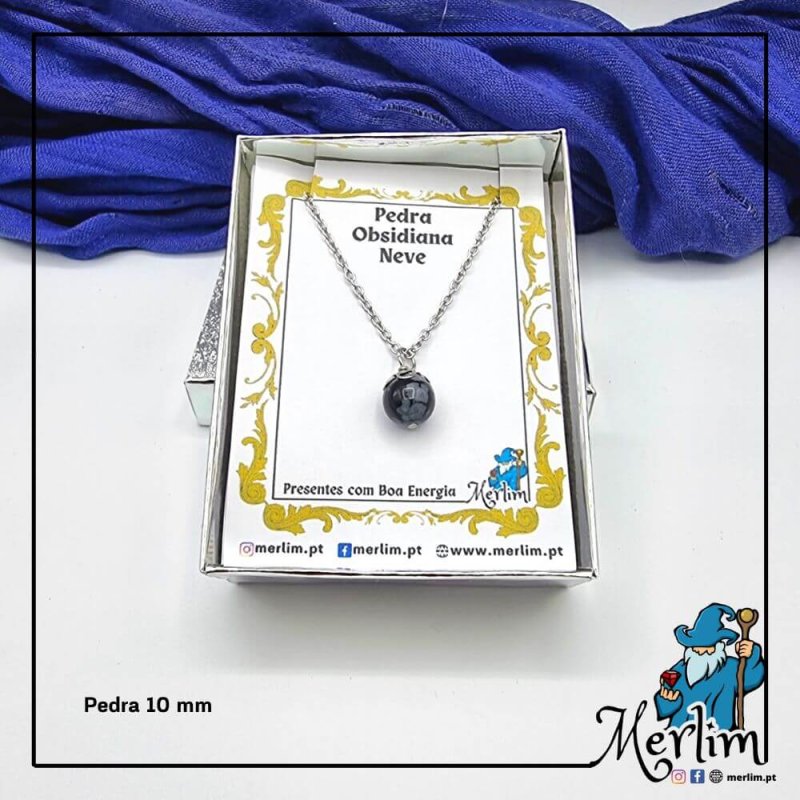 10 mm Colar minimalista da Pedra Obsidiana Neve (ou Obsidiana Nevada)