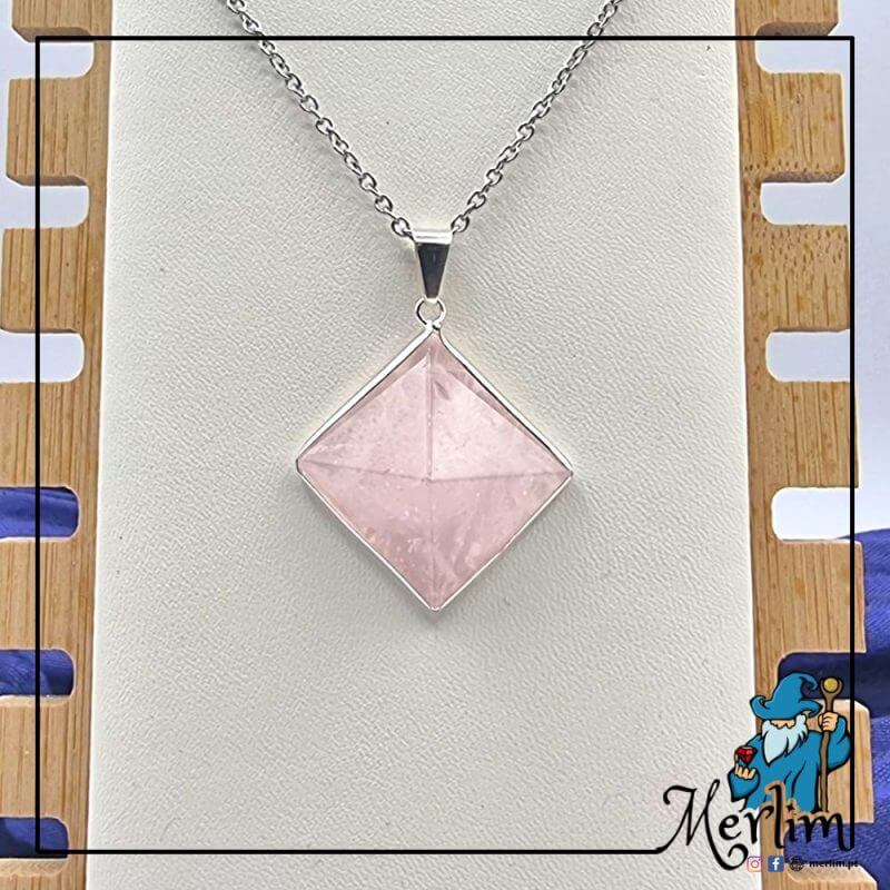 Expositor Colar pingente pirâmide Pedra quartzo Rosa